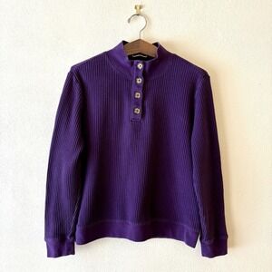 Lands' End Women's Waffle Knit Button Placket Top Small 4-6 Purple Cotton Blend
